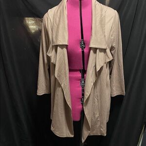 EUC August Silk TAN Waterfall Front Cardigan Sweater Cover Up XL